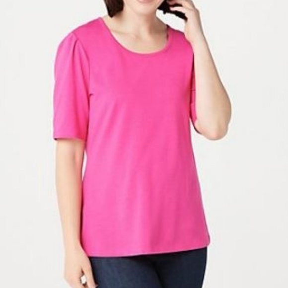 Denim & Co Jersey Elbow-Sleeve Scoop-Neck Top 5326 - Picture 1 of 2